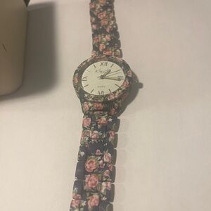 Kim Rogers Floral Watch. Black Rose Print Band. Needs Battery